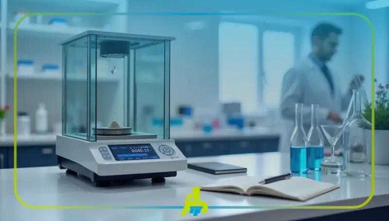 انواع ترازوهای آزمایشگاهی(ترازو آزمایشگاهی در محیط ازمایشگاه درحال انجام کار)